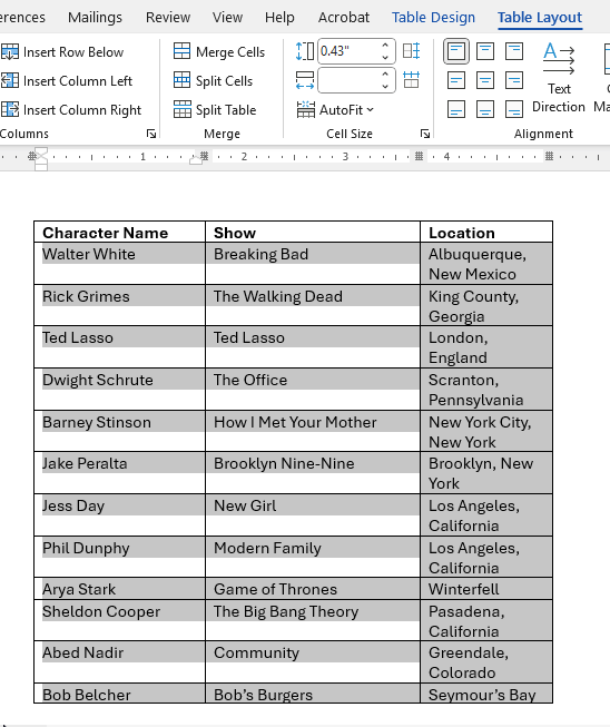 Table cell alignment